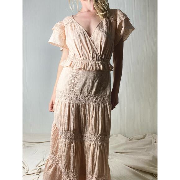 TULAROSA Ellianna Cream Eyelet Lace Tiered Cotton Maxi Prairie Dress US SMALL - Picture 10 of 16